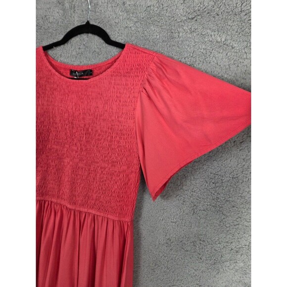 Zesica Red Ditsy Maxi Dress S Tiered Smocked Modest Boho Country Pintuck - Picture 5 of 9